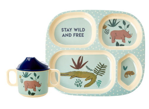 Jungle Print Baby 4 Piece Melamine Dinner Set in Gift Box By Rice